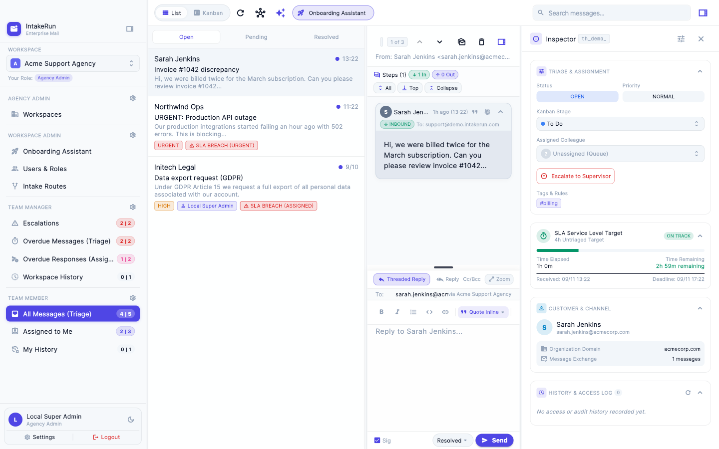 IntakeRun triage queue on macOS