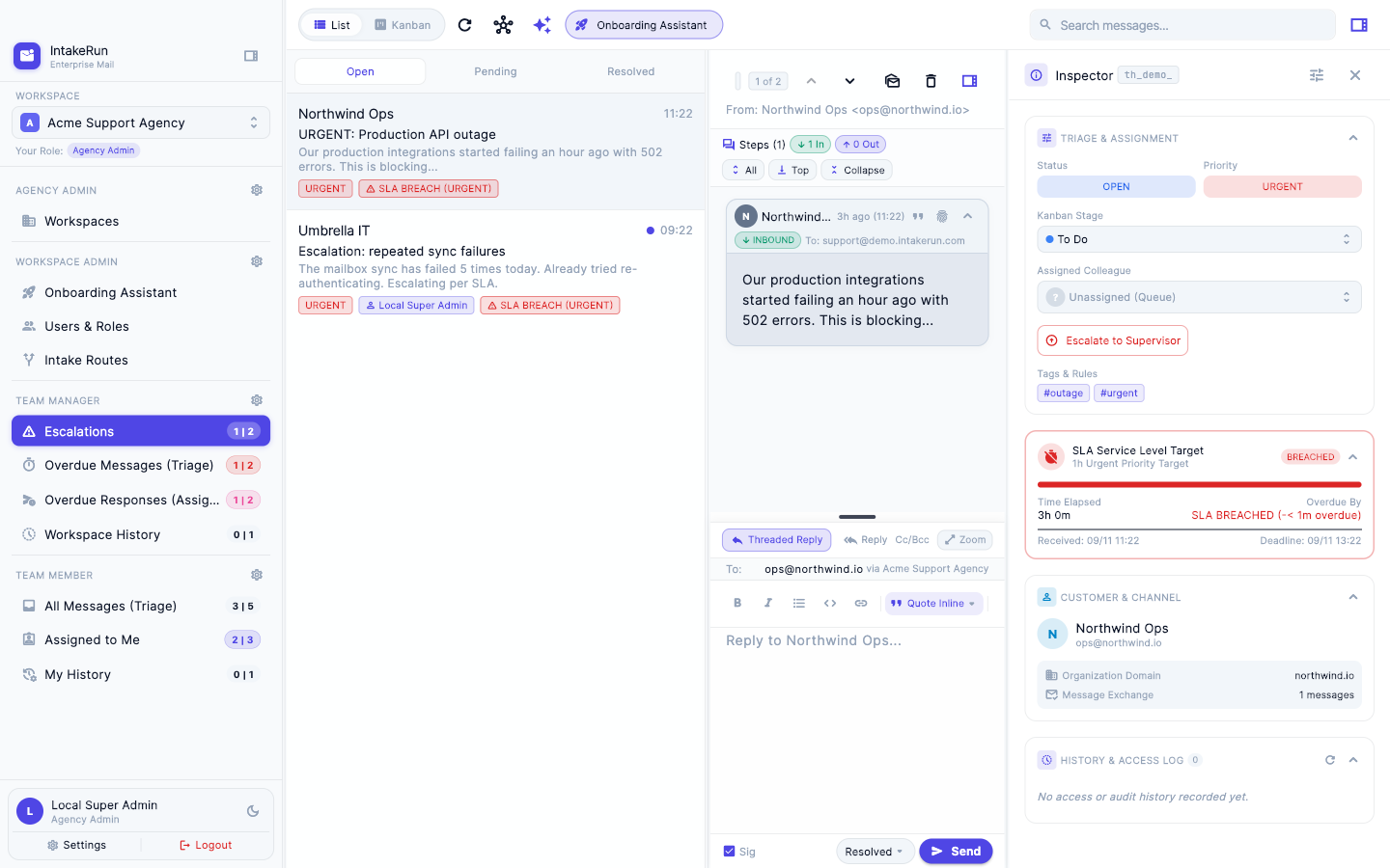 Escalations view on macOS