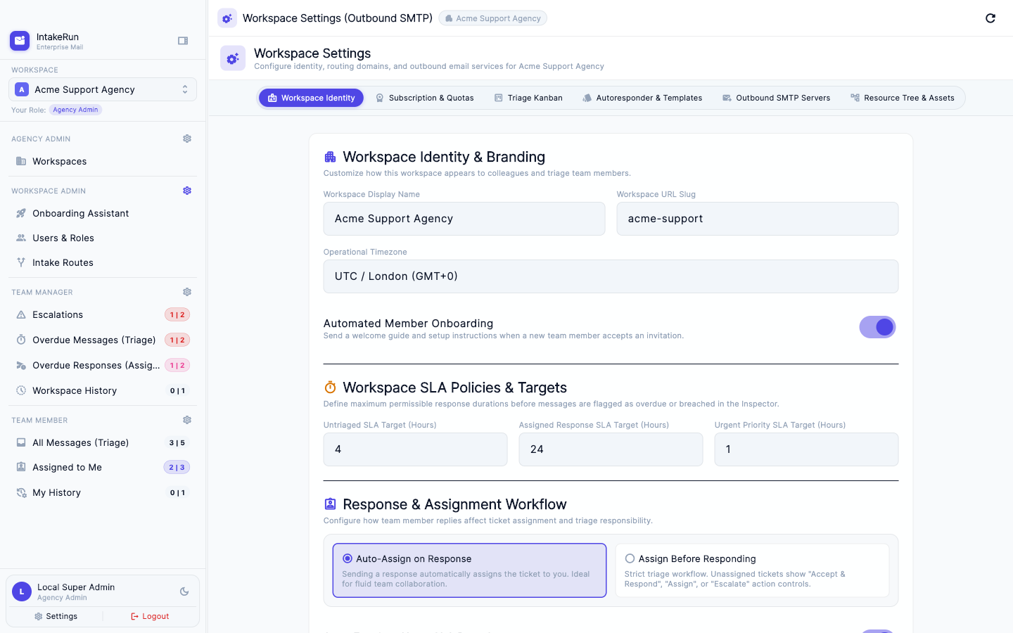 IntakeRun workspace settings on macOS